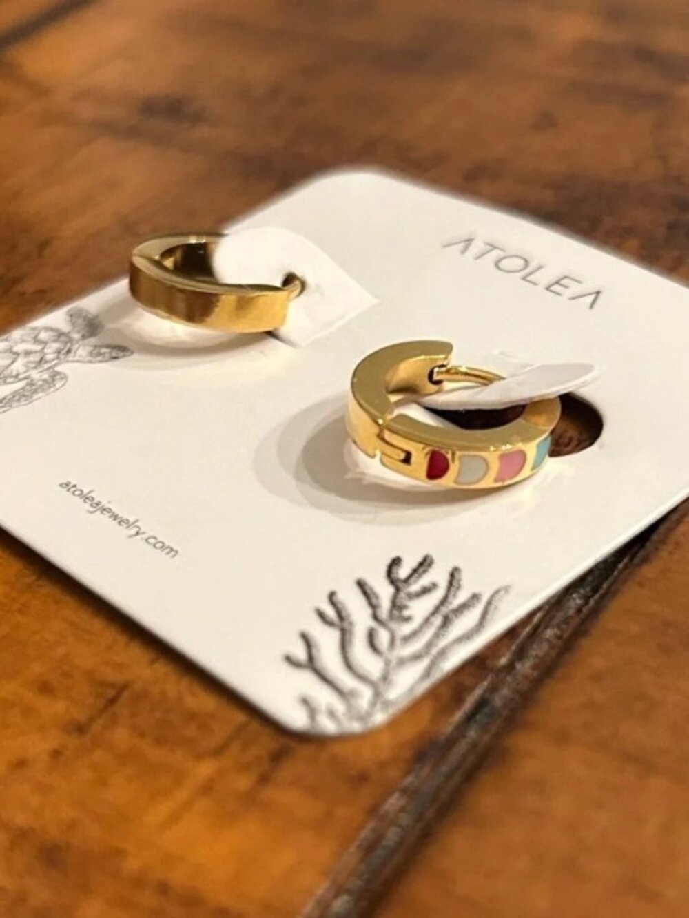 Atolea Designer‎ beachwear Gold multi color enamel huggie Hoop Earrings
